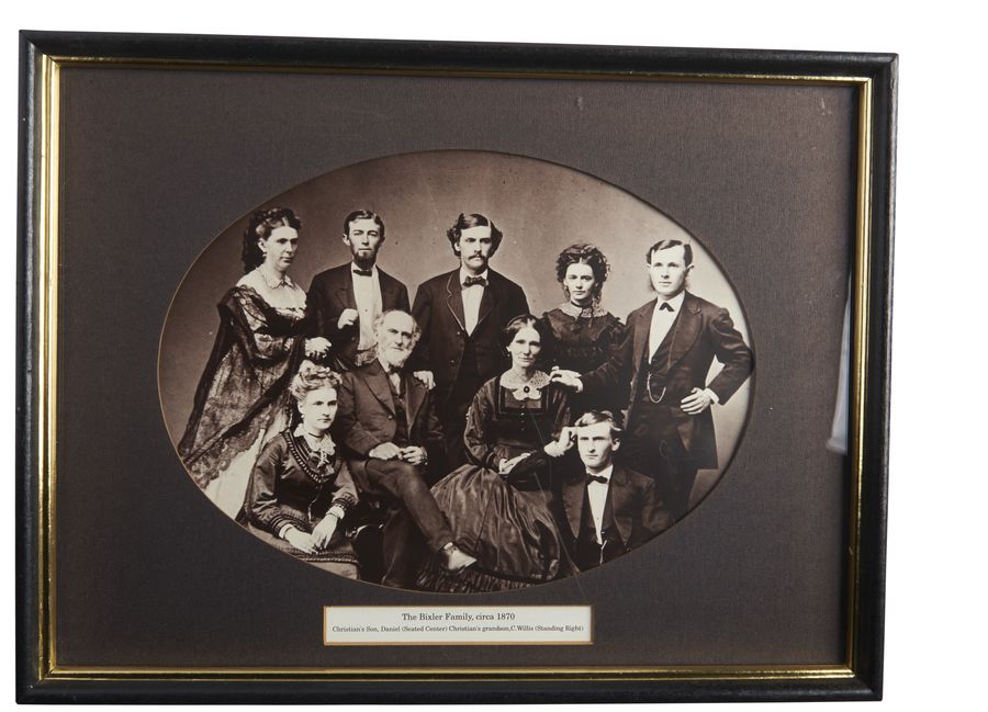 A framed portrait of the Bixler family
