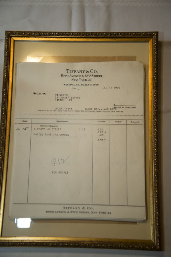 A framed Tiffany and Co. invoice