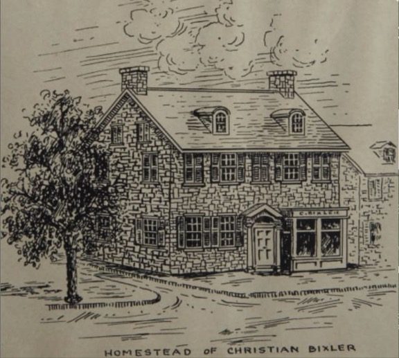 Drawing of the homestead of Christian Bixler